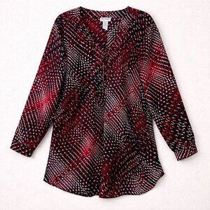 Catherines Geo Tunic Blouse Womens Plus Size 3X Lace Up V Neck Long Sleeve Top